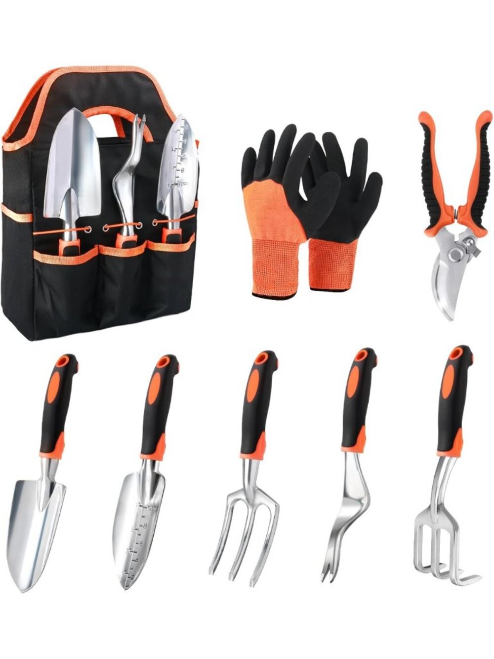 8-Piece Ergonomic Garden Tools Set with Storage Bag - Heavy Duty Gardening Kit